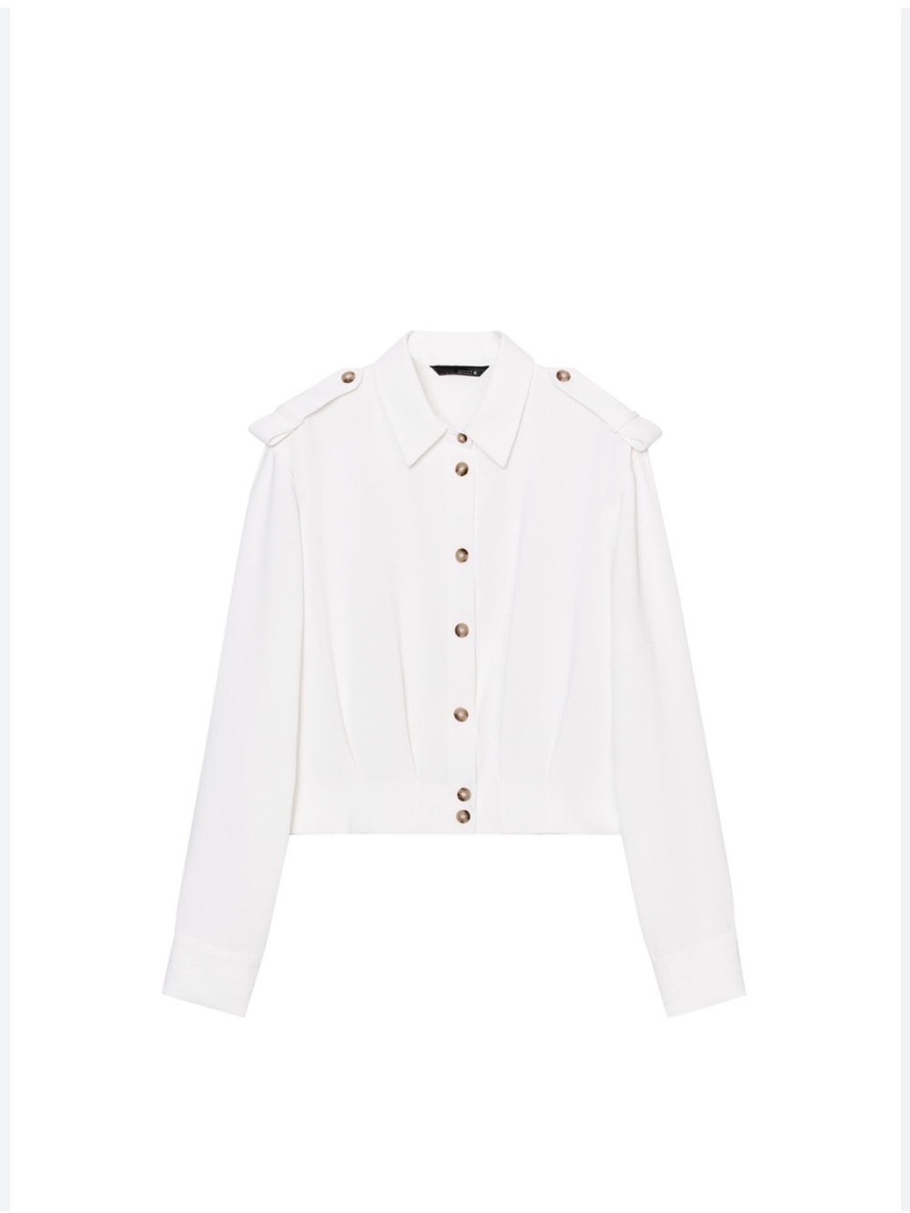 Zara White Cropped Button-Down Shirt Jacket with Epaulets